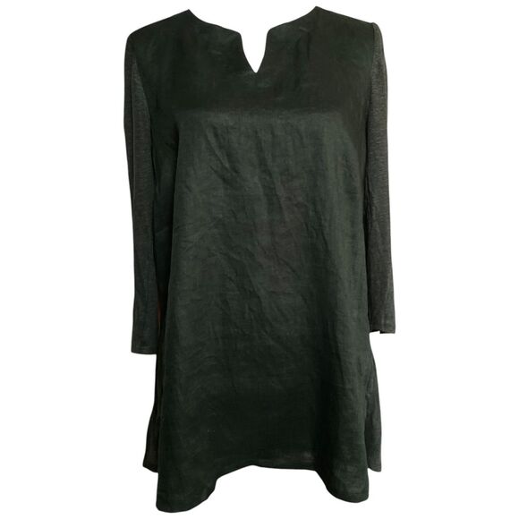 J.Jill Love Linen Dark Green Knit Mixed Media A-Line Slits  Linen Tunic Size M - Picture 4 of 11